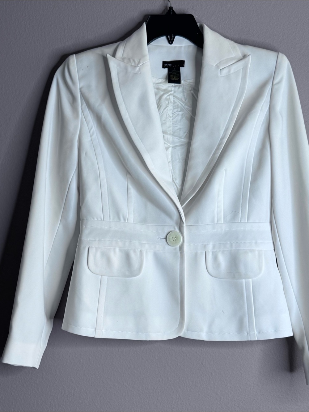 Grace Elements Fully Lined Long Sleeve White One-Button Blazer Jacket Sz 6